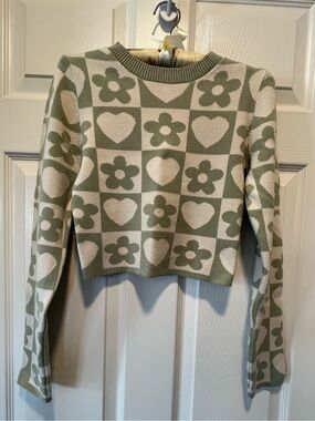 debut (Junior’s) crop sweater 
Size: Small
Color: Green & Ivory